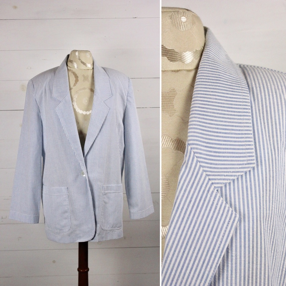 Alfred Dunner White and Blue Striped Blazer